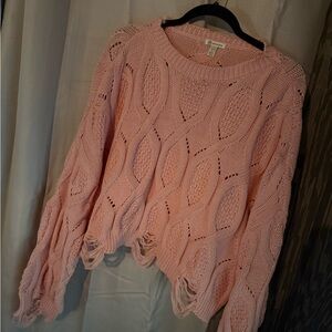 Versona Pink Crew Neck Cable Knit Sweater